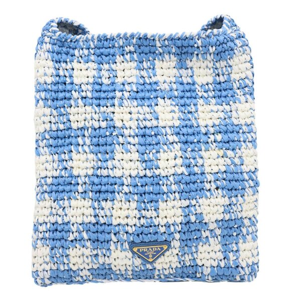 Prada  Embroidered Logo Yarn Raffia Crochet Tote Bag Multicolor - Picture 5 of 12